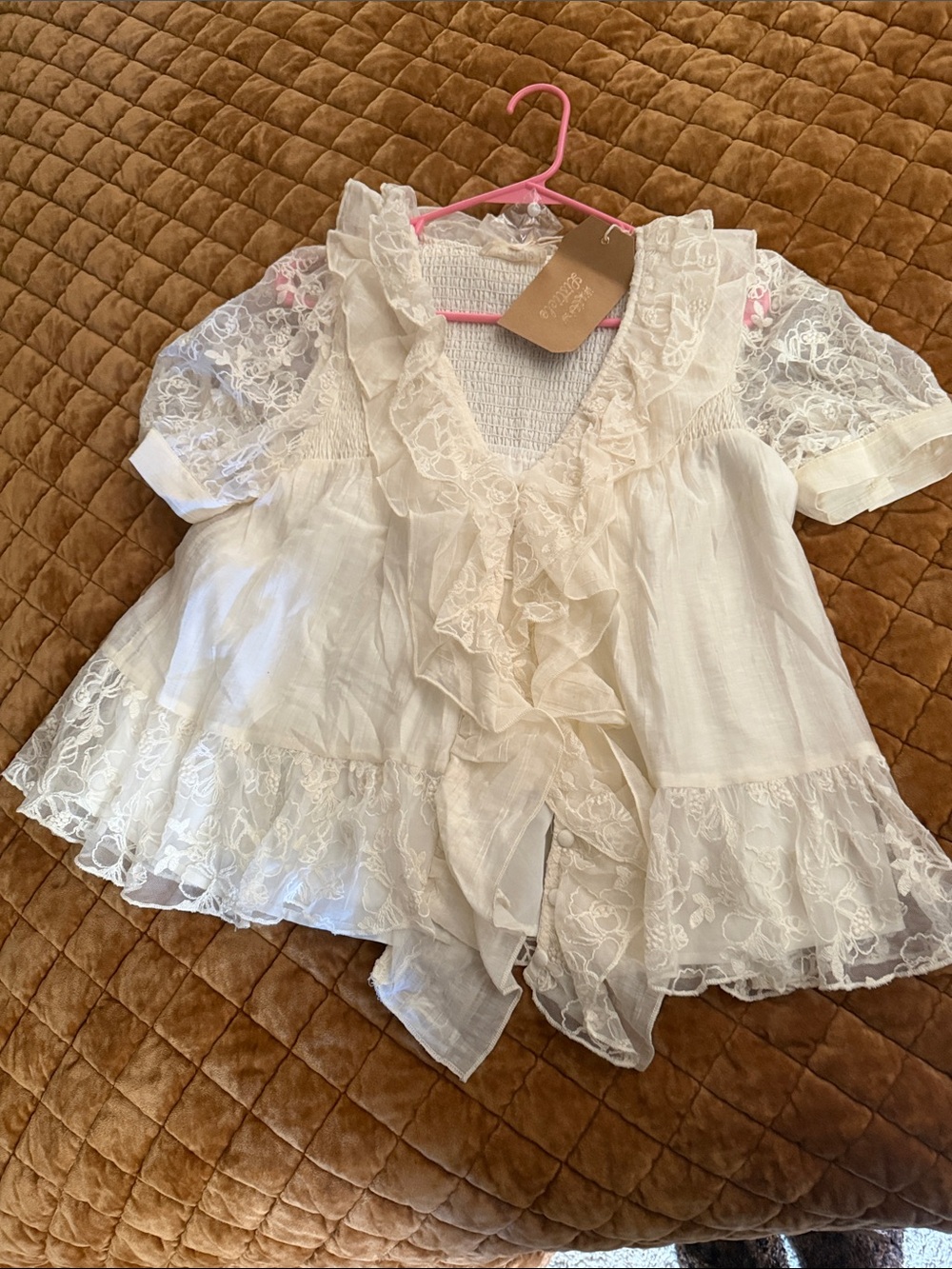 Girls' Ivory Lace Ruffle Top